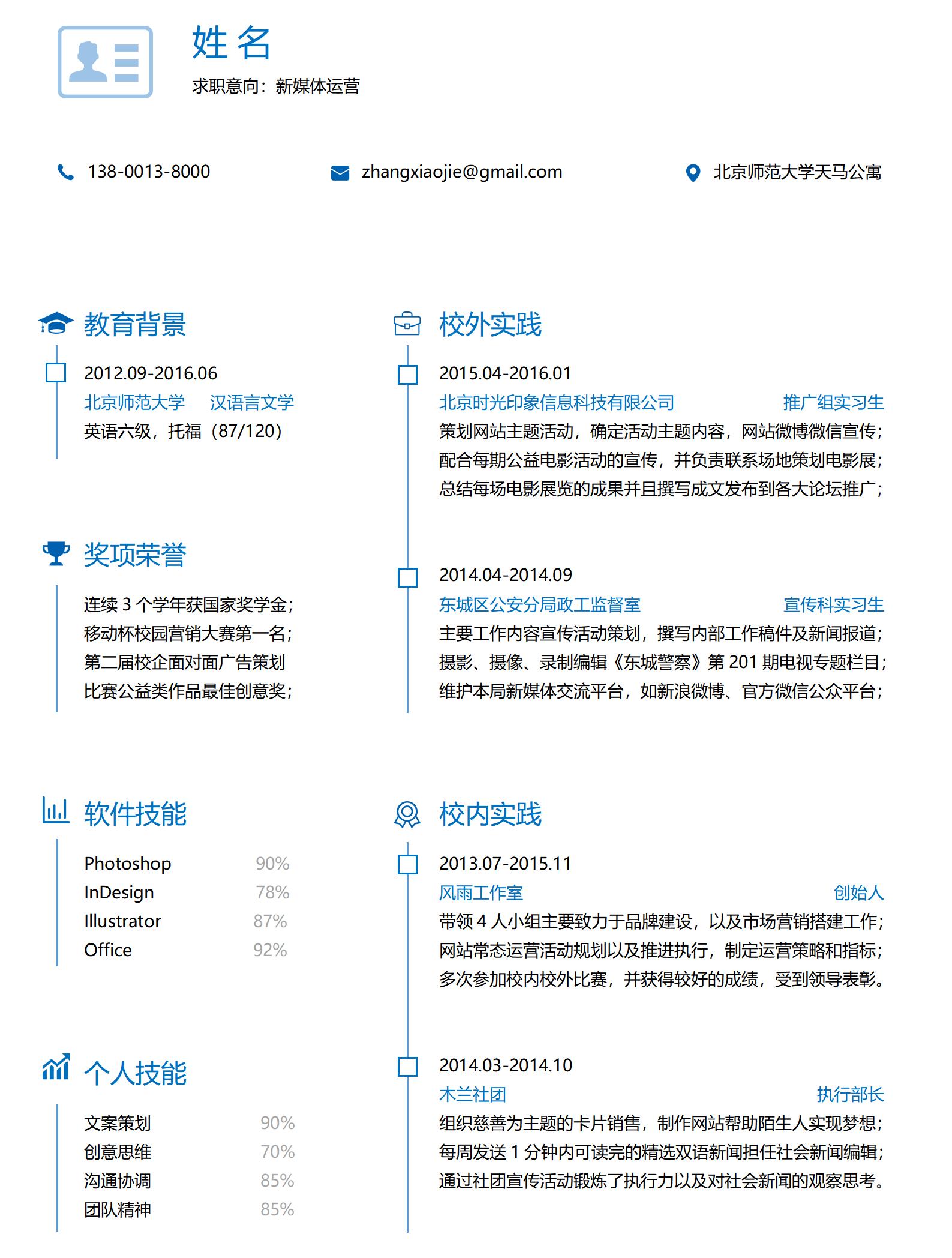 互联网运营-最新个人简历模板