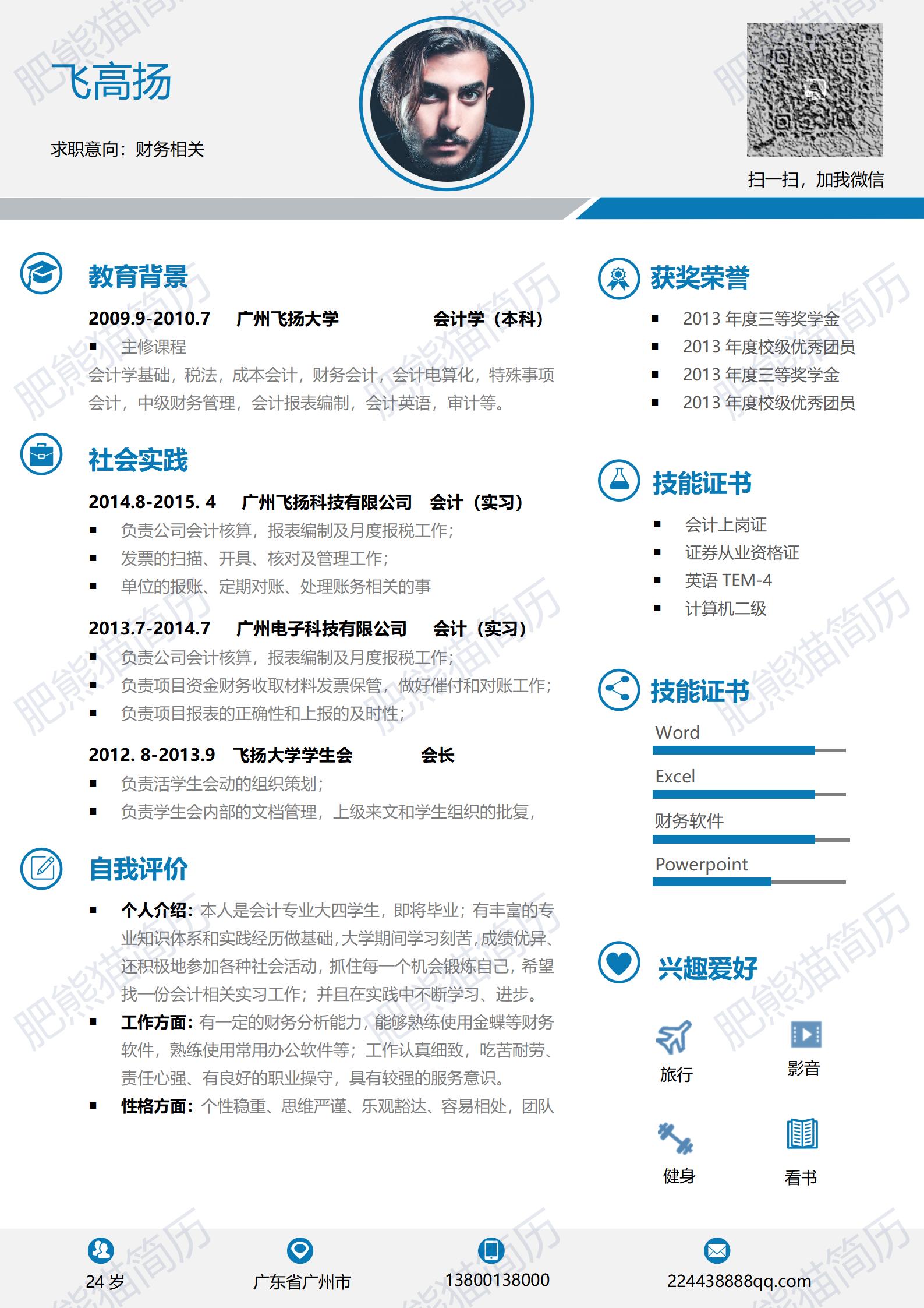 财务会计简历模板下载